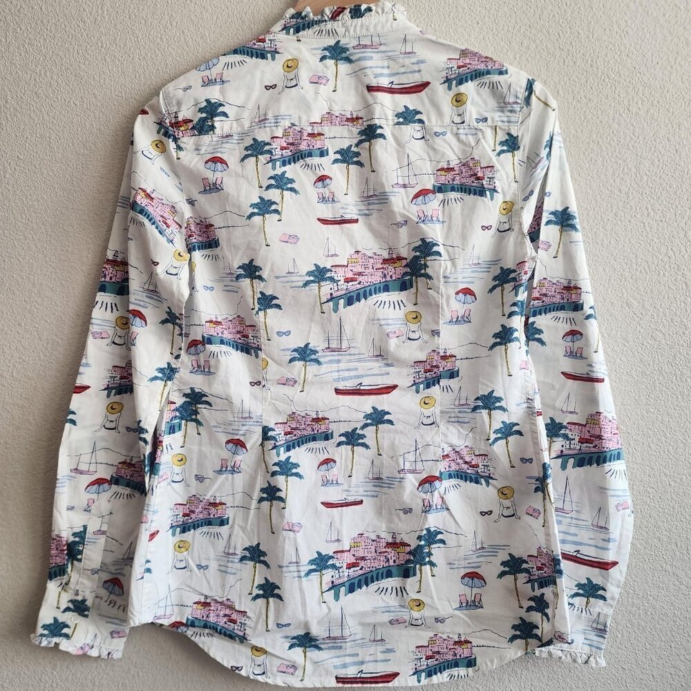 J Crew Shirt Womens 4 Beach Print Long Sleeve Collared Button Up Multicolor - Picture 5 of 7